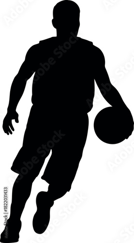 Basketball player silhouette dribbling ball