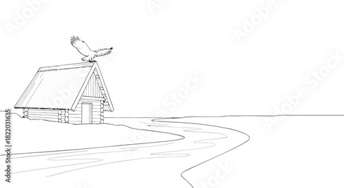 Dutch windmill architecture sketch and vector illustration of an old industrial tower silhouette in a city