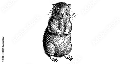 Detailed ink art of a standing mouse in vintage style