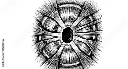 Intricate hand drawn eye close-up with detailed textures and lines