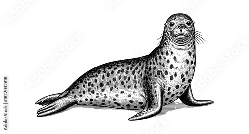 Detailed vintage engraving of a seal in black and white style