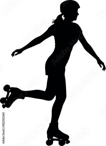 Silhouette of woman roller skating outdoors