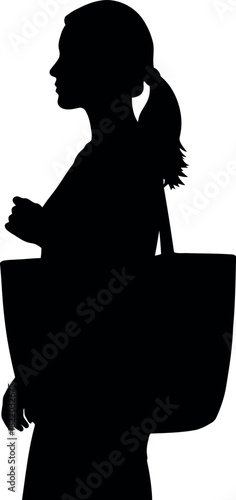 Woman silhouette with tote bag shopping fashion