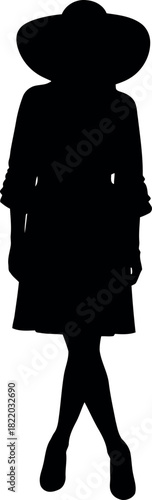 Elegant woman silhouette with wide brim hat