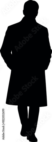Man in trench coat silhouette walking away