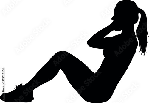 Woman silhouette doing crunches exercise