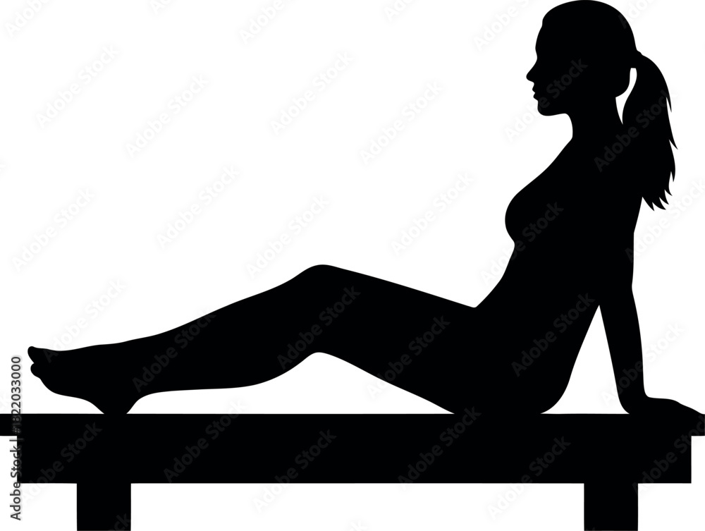 Fototapeta premium Silhouette woman relaxing on bench
