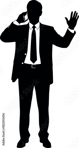 Businessman silhouette talking on phone waving hand