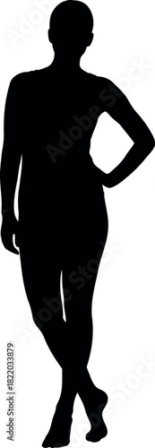 Woman silhouette standing confident pose isolated white