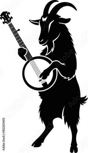 Goat playing banjo silhouette