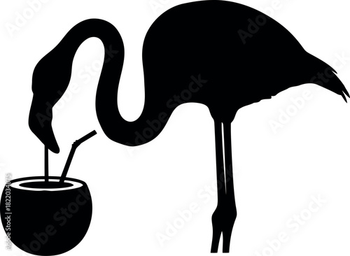 Flamingo silhouette drinking coconut cocktail tropical summer