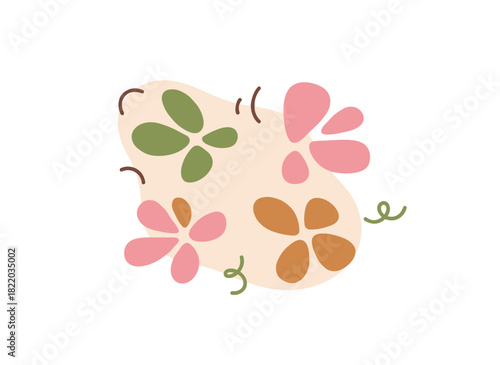 A modern wall art poster featuring abstract design, creative organic shapes, natural element patterns, and composition, set against a vertical card background in a trendy contemporary style, rendered