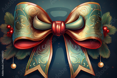 Elegant Christmas Bow Illustration With Festive Details Generative AI