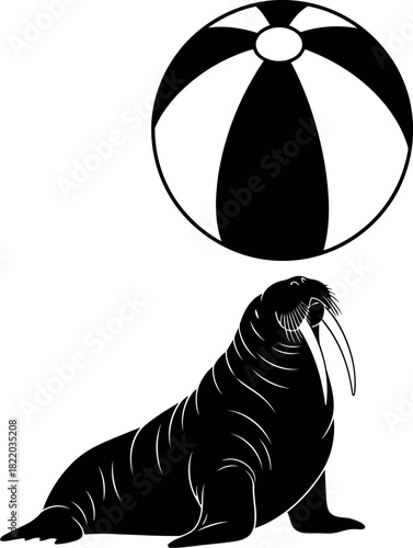 Walrus balancing beach ball