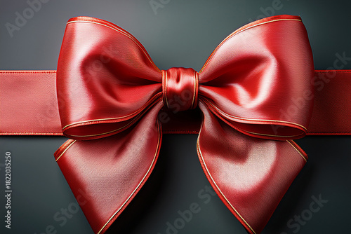 Red Christmas Bow on Dark Background - Generative AI
