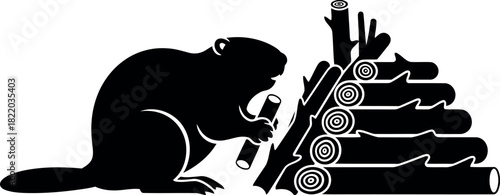 Beaver building dam silhouette