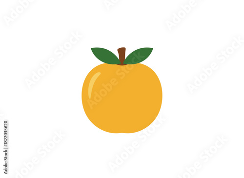 A fresh green apple from the garden, complete with stem and leaf, offers ripe, natural vitamins for a healthy diet—an organic, summer snack presented as a colored flat vector illustration on a white