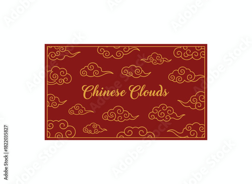 Hand‑drawn Japanese‑style clouds outlined in contour lines against a red backdrop, a collection of elegant Asian decorative motifs and atmospheric phenomena rendered in monochrome vector form