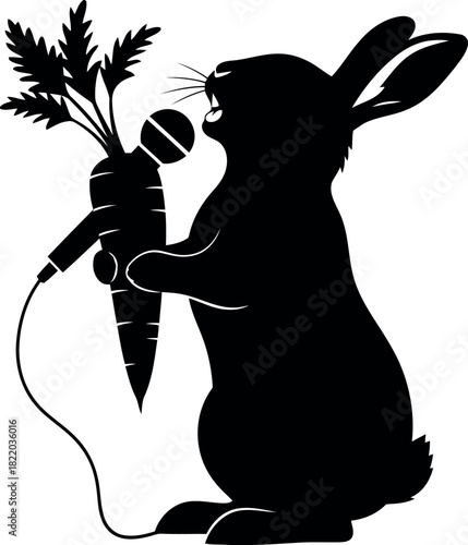 Singing rabbit silhouette with carrot microphone