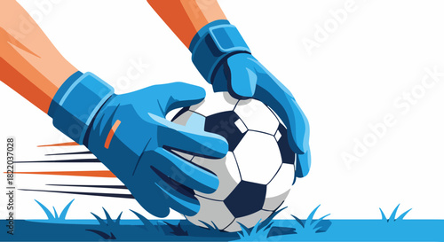 Illustration of a goalkeeper diving to catch a soccer ball during a fast-paced game.