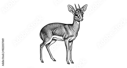 Detailed sketch of a graceful antelope with intricate fur patterns on white background