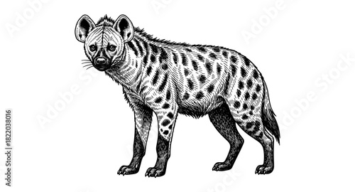 Detailed black and white hyena art with intricate linework