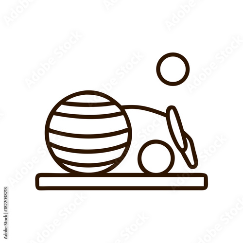Rehabilitation ball and yoga mat icon in minimalist design  