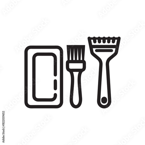 Black and white vector icon of ski wax kit with brush and scraper winter ski equipment illustration