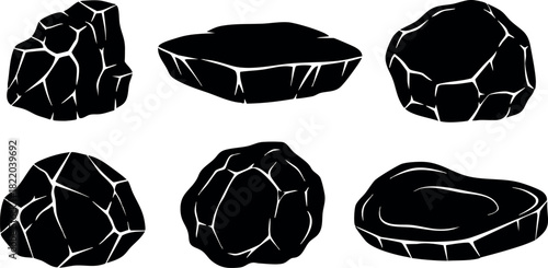Black coal vector set cracked texture solid pieces illustration collection