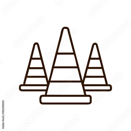 Traffic cones arranged in formation on a white background Concept of icon  