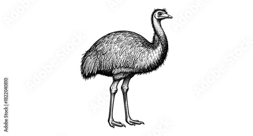 Hand drawn emu contour art on white background