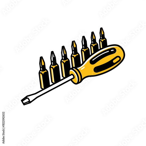 Screwdriver with interchangeable bits isolated on white background