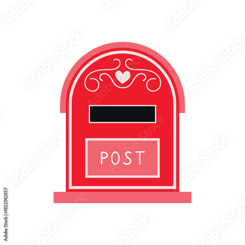 Red mailbox isolated on white. Valentine's Day mailbox with a heart and the inscription 