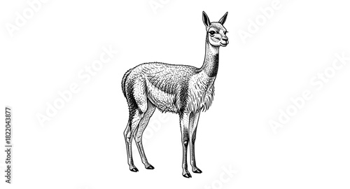 Detailed sketch of a llama in black and white