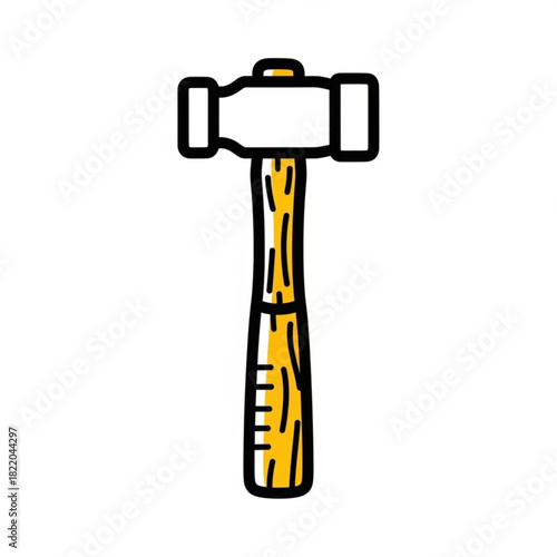 Illustration of a mallet with a white head and a yellow wooden handle on a white background silhouette