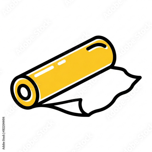 Illustration of a yellow roll with white material partially unrolled and black outline on white background silhouette