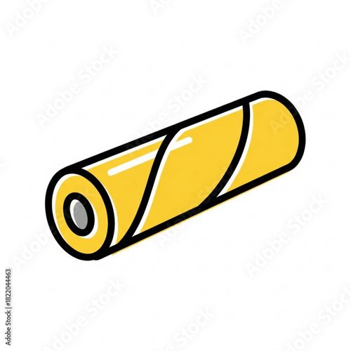 Illustration of a yellow paint roller with a black outline and white spiral design on the roller surface silhouette