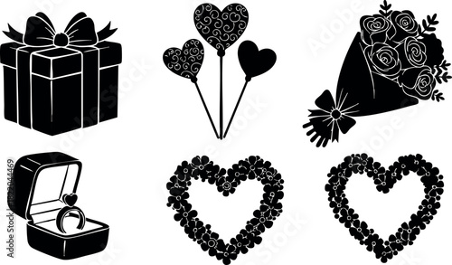 Valentine gift ring bouquet heart shaped wreath love celebration romantic vector illustration