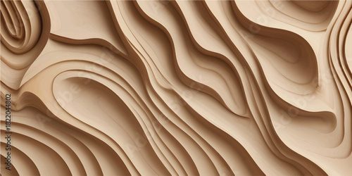 Brown wooden texture with soft wavy golden fabric pattern background