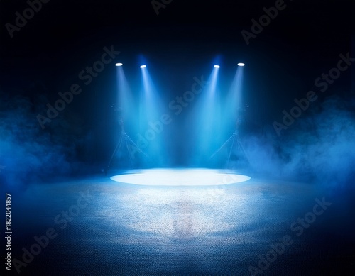 dark stage with blue light and smoke