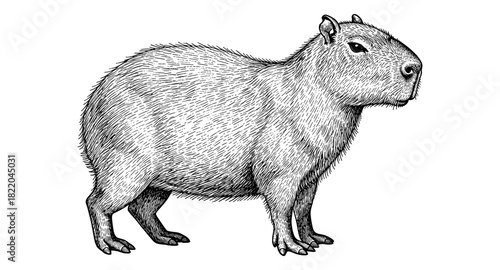 Intricate detailed drawing of a capybara in black and white