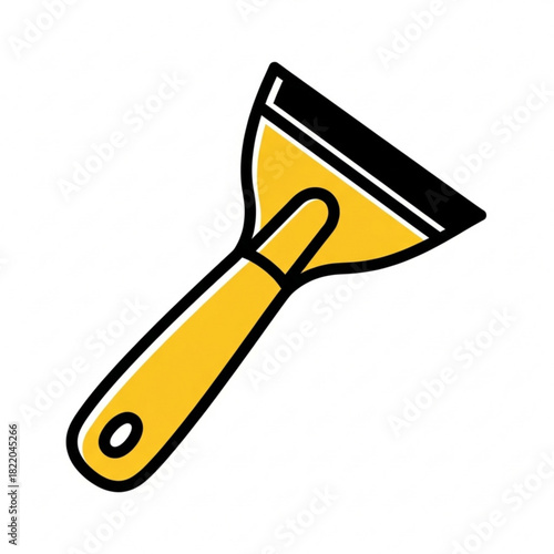 Illustration of a yellow ice scraper with black blade and handle for removing ice and snow from cars silhouette