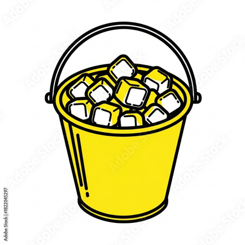 A yellow bucket filled to the brim with ice cubes ready to chill drinks and refresh summer days ahead silhouette
