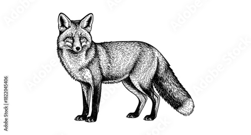 Intricate pen drawing of a fox with detailed fur texture