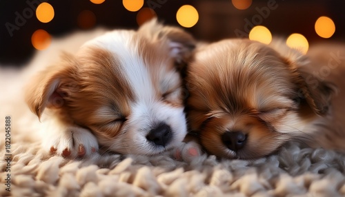 two small pets sleeping on a carpet