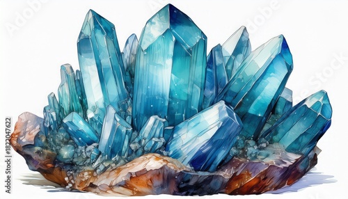 detailed drawing of a striking apatite crystal reveals its dynamic hues against a clean white backdrop