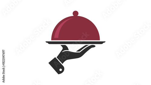 Hand Holding Elegant Serving Tray Cloche Restaurant Service Vector illustration