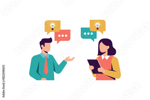 Business communication: male and female professionals discussing ideas