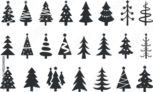 Christmas Tree Silhouette Set – Festive Holiday Evergreen Vector Collection in Various Styles
