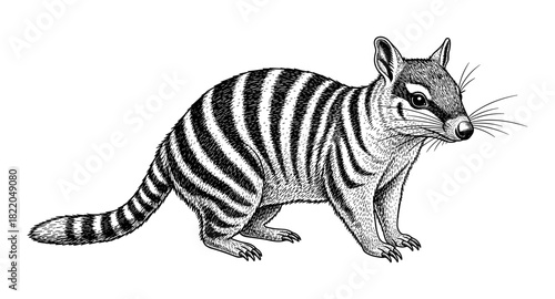 Detailed numbat drawing in black and white style illustration
